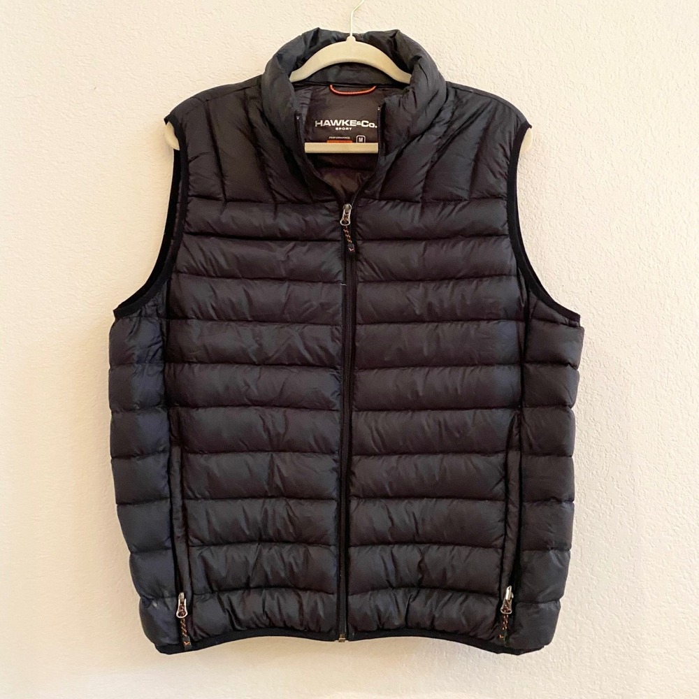 Hawke and‎ Co Sport Mens Puffer Vest Black Full Zip Lightweight Down Fill Size M